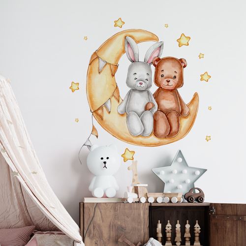 Bear and bunny on moon